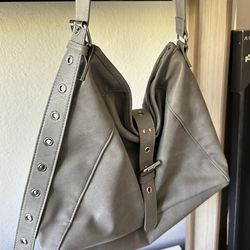 grey shoulder bag
