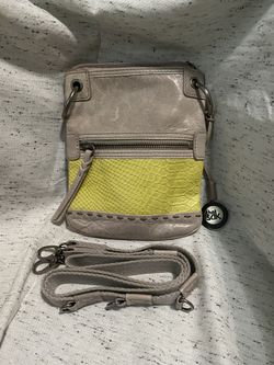 The SAK, Small gray leather yellow snakeskin print convertible crossbody Bag (Must Pick Up, Southside 78221)