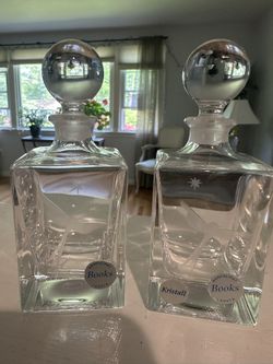 Vintage Pair of Signed Kosta Boda Books Kristall 5” Decanters