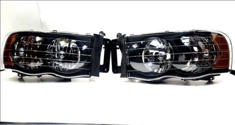 HEADLIGHTS FOR DODGE RAM 02-05 1500/2500 BLACK HOUSING HEADLAMPS