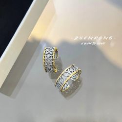 Italian medieval-style high-end lace zirconia textured gold brushed finish ring, vintage style wedding ring with a tail ring, for women