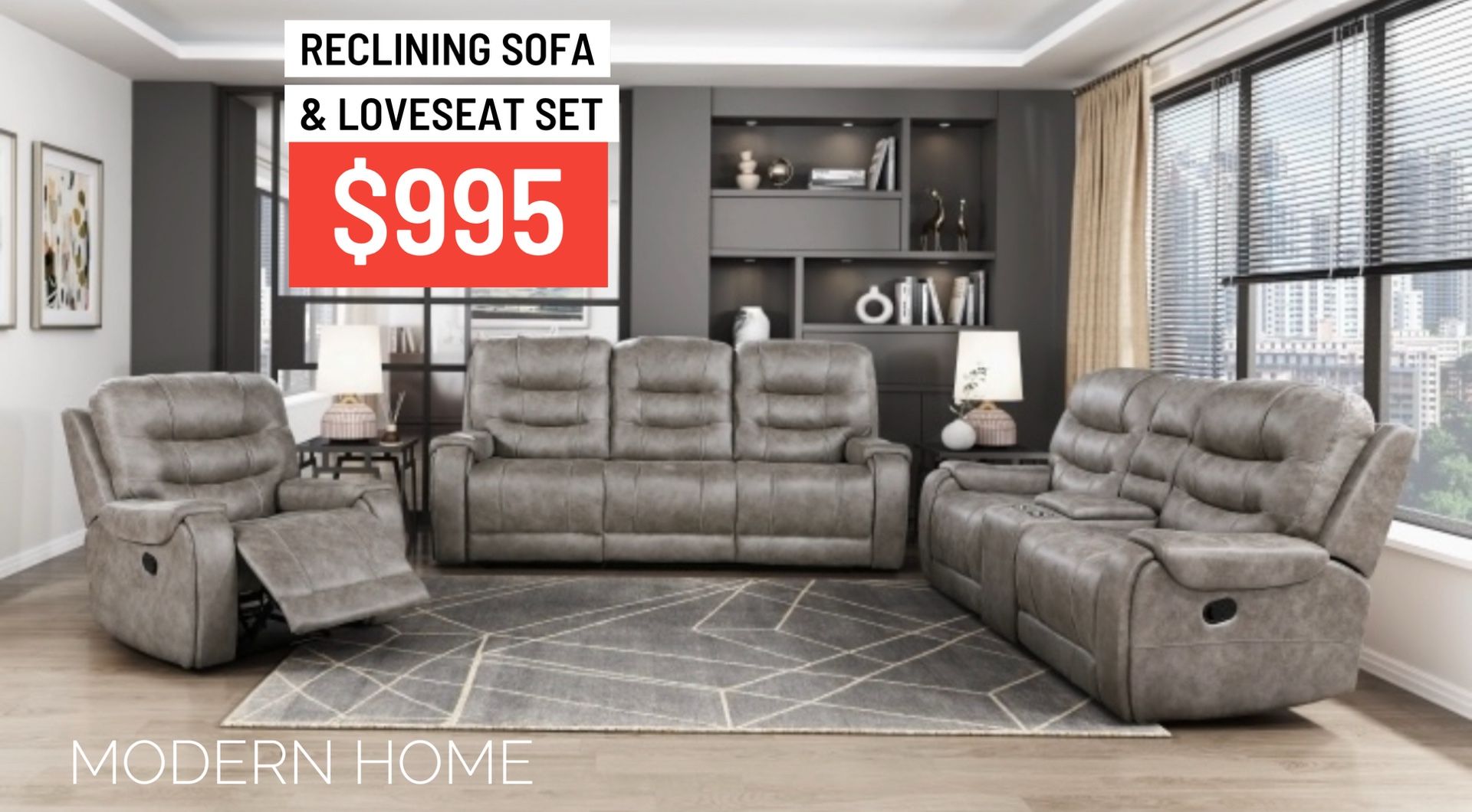 Reclining Sofa & Loveseat + FREE Delivery ( Modern Home Furniture)