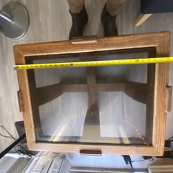 Antique Glass TABLE oak Wood 