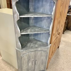 Sparkled Grey Solid Wood Corner Cabinet 
