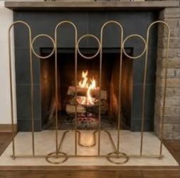 ✨(2) Vintage Mid-Century Modern Brass Fireplace Screen - Geometric Loop Hearth Guard✨