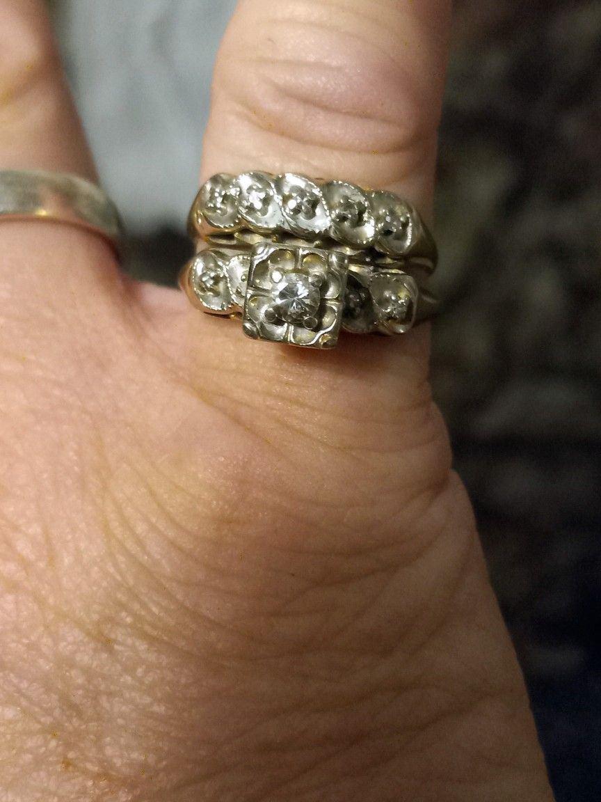 PRICE REDUCED - Vintage Diamond Wedding Ring Set -  Size 6