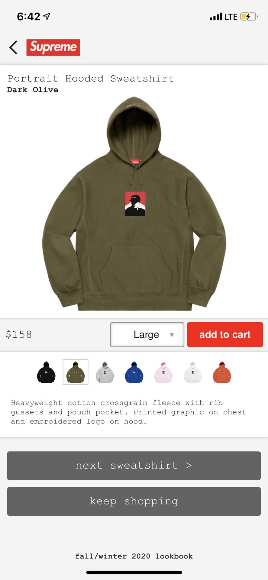 **Brand New** Supreme ‘Portrait’ Hooded Sweatshirt (Large) #fw2020