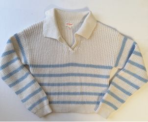 Cat & Jack Girls s (6/7) Cream Blue Striped Collared Sweater NWOT
