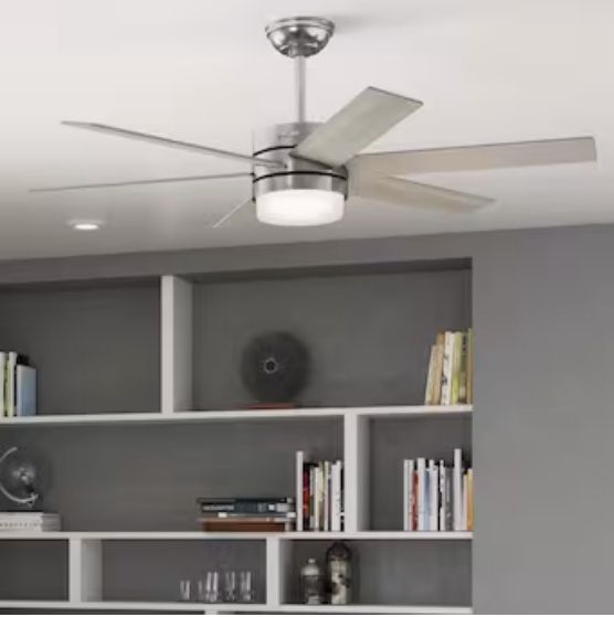 Hunter Kempton Park SureSpeed 54-in Brushed Nickel Integrated LED Indoor Ceiling Fan with Light and Remote (6-Blade)
