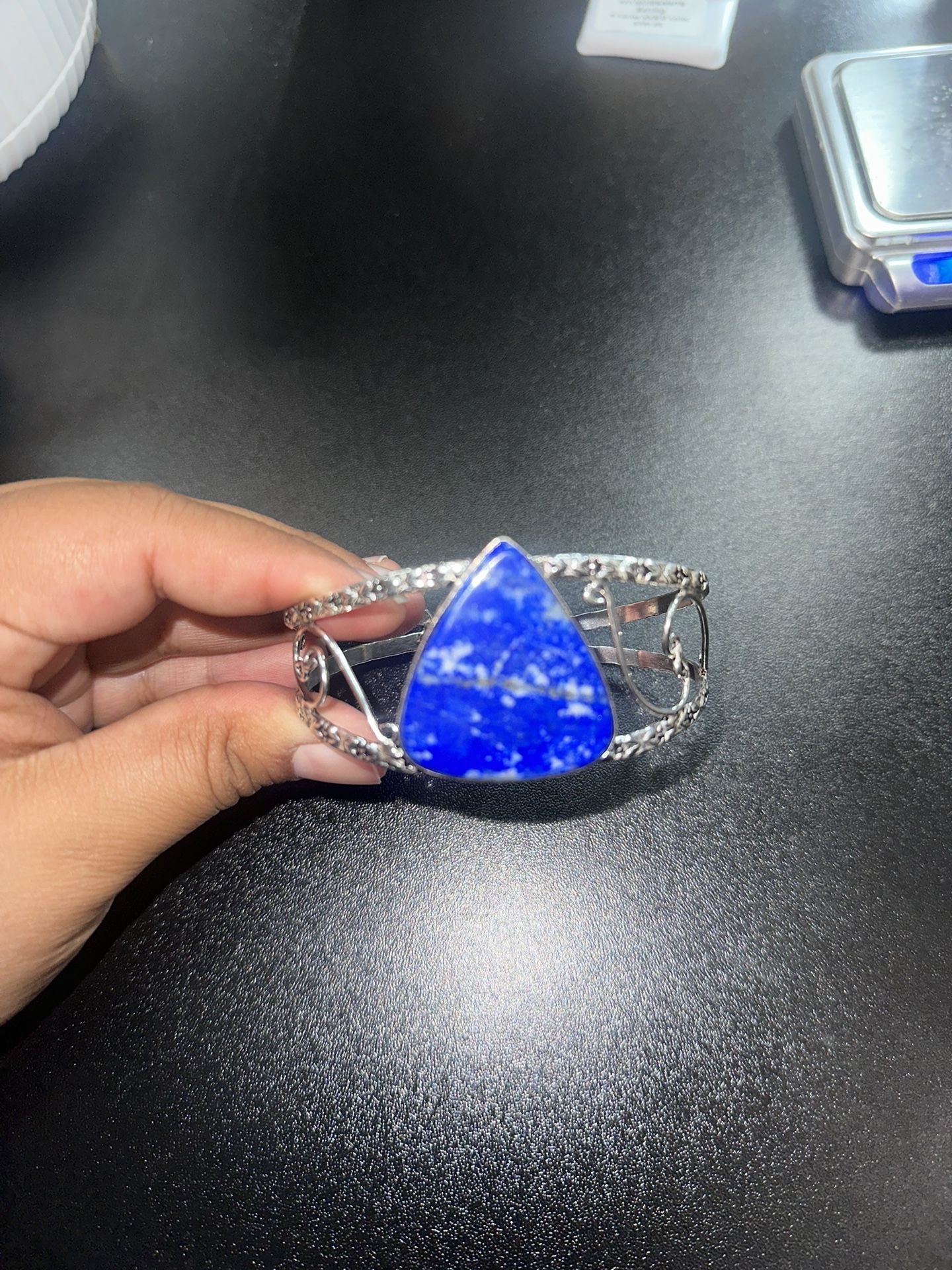 Natural Lapis Lazuli Cuff , 925 Sterling Silver
