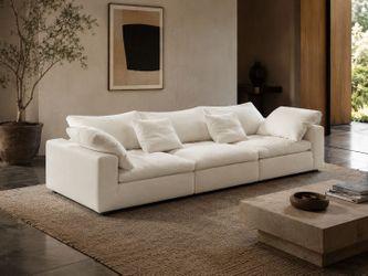 130" Ivory / Cream Linen Sectional Deep Seated Sofa [NEW] ** Retails for $2069