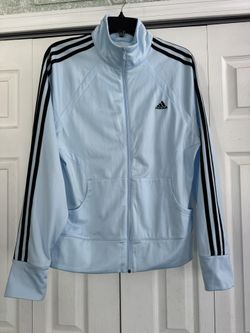 ADIDAS: Women’s TRACK SUIT Jacket, BABY BLUE, Black Stripes, Lrg, Excellent 