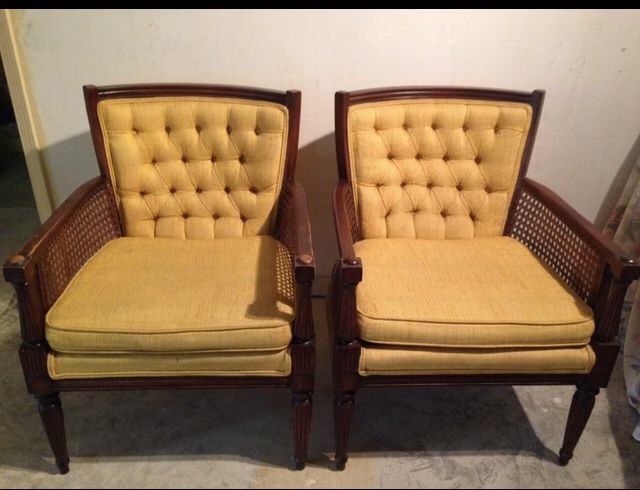 Pair of vintage antique gold/yellow & wood chairs