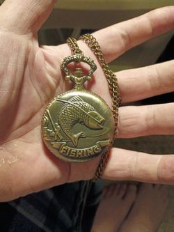 Pocket Watch With Fishing And Fish On Front In Perfect Condition 