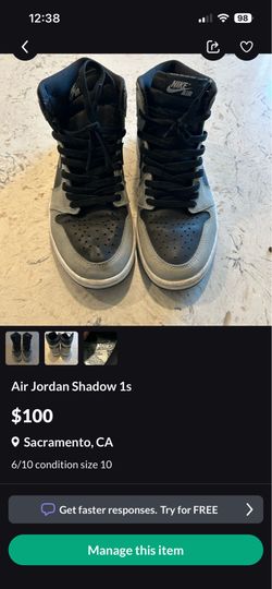 Jordan Shadow 1s High sz 10