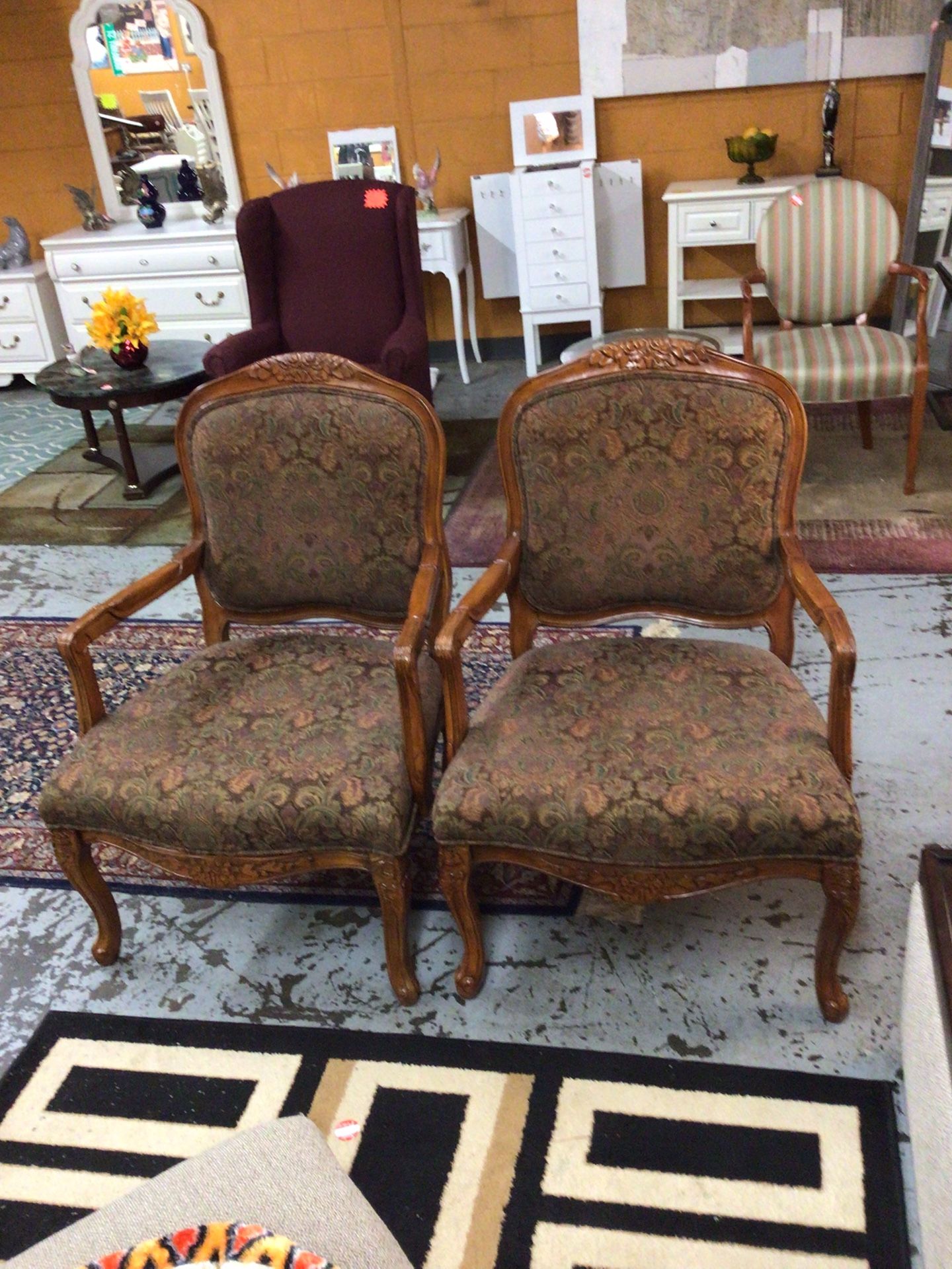 Pair Of Floral Brown Chairs For Sale 🪑