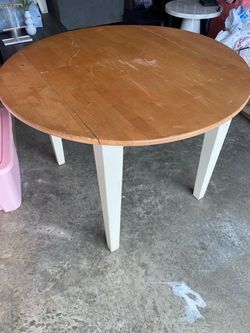 Round Wood Dining Table with White Legs