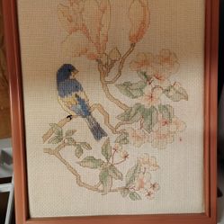 Vintage Needlepoint Cross Stitch Artwork Bluebird