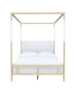 Queen Vegan Leather Metal Bed