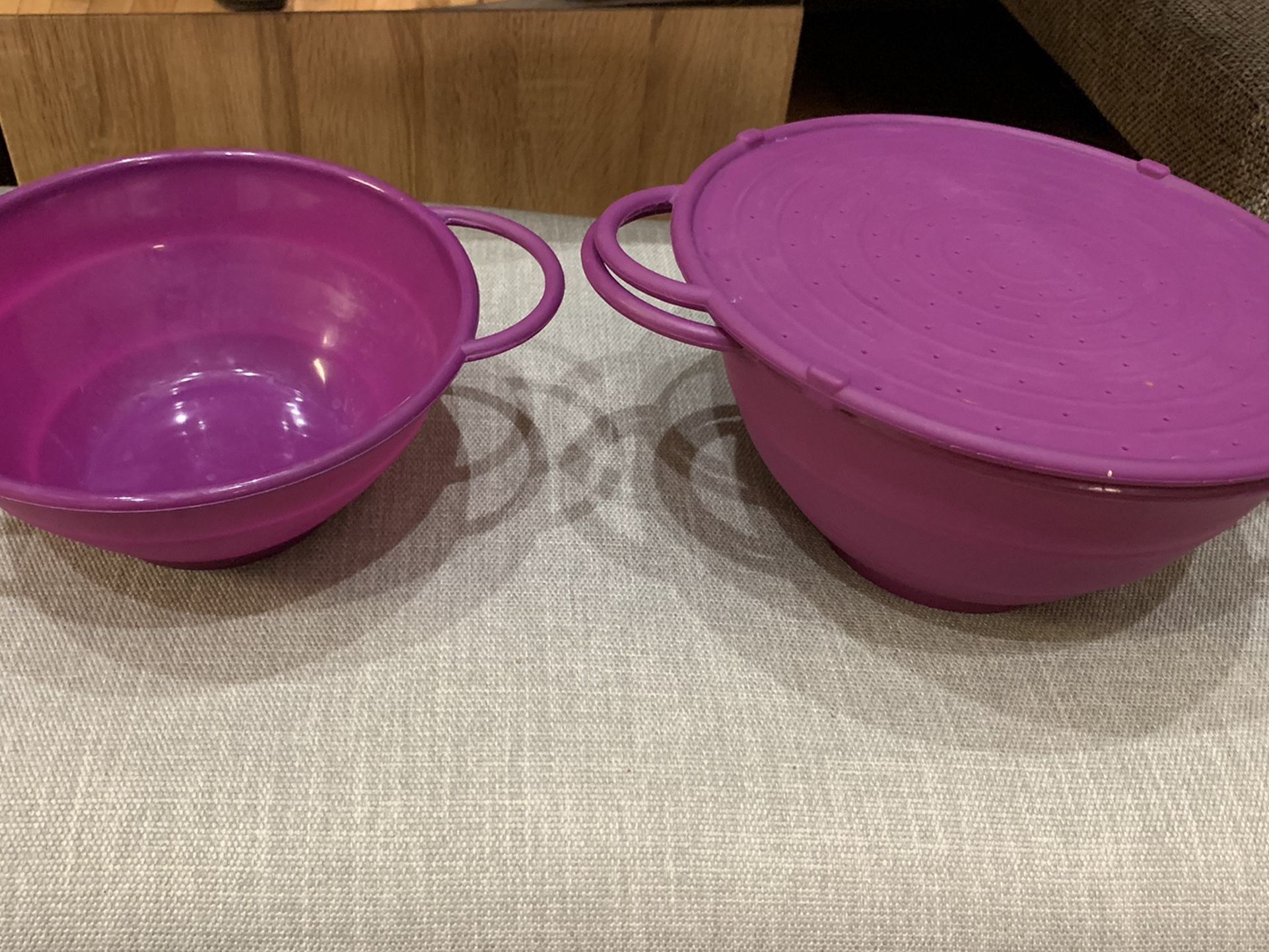 Cooks Essentials 3pc Collapsible Nesting Bowl Silicone Set With Draining Lid - Purple