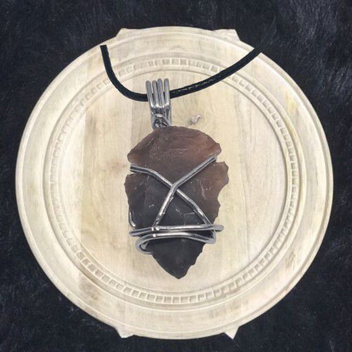 Hand Knapped Arrowhead Pendant with Black Cord Necklace. Shipping Only. 
