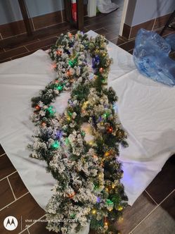 3, 9ft flocked Christmas Garland with Multicolor Lights