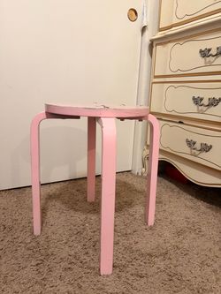 Pink Round Wood Stool