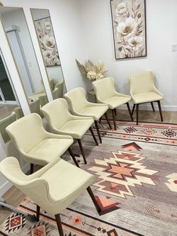 Set of 6 Modern Dining Chairs Cream leather