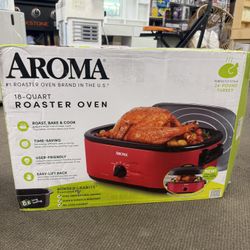 Royalcraft 26 Qt Electric Turkey Roaster Oven with Visible Glass Lid, Removable Tray and Rack, Stainless Steel, Red