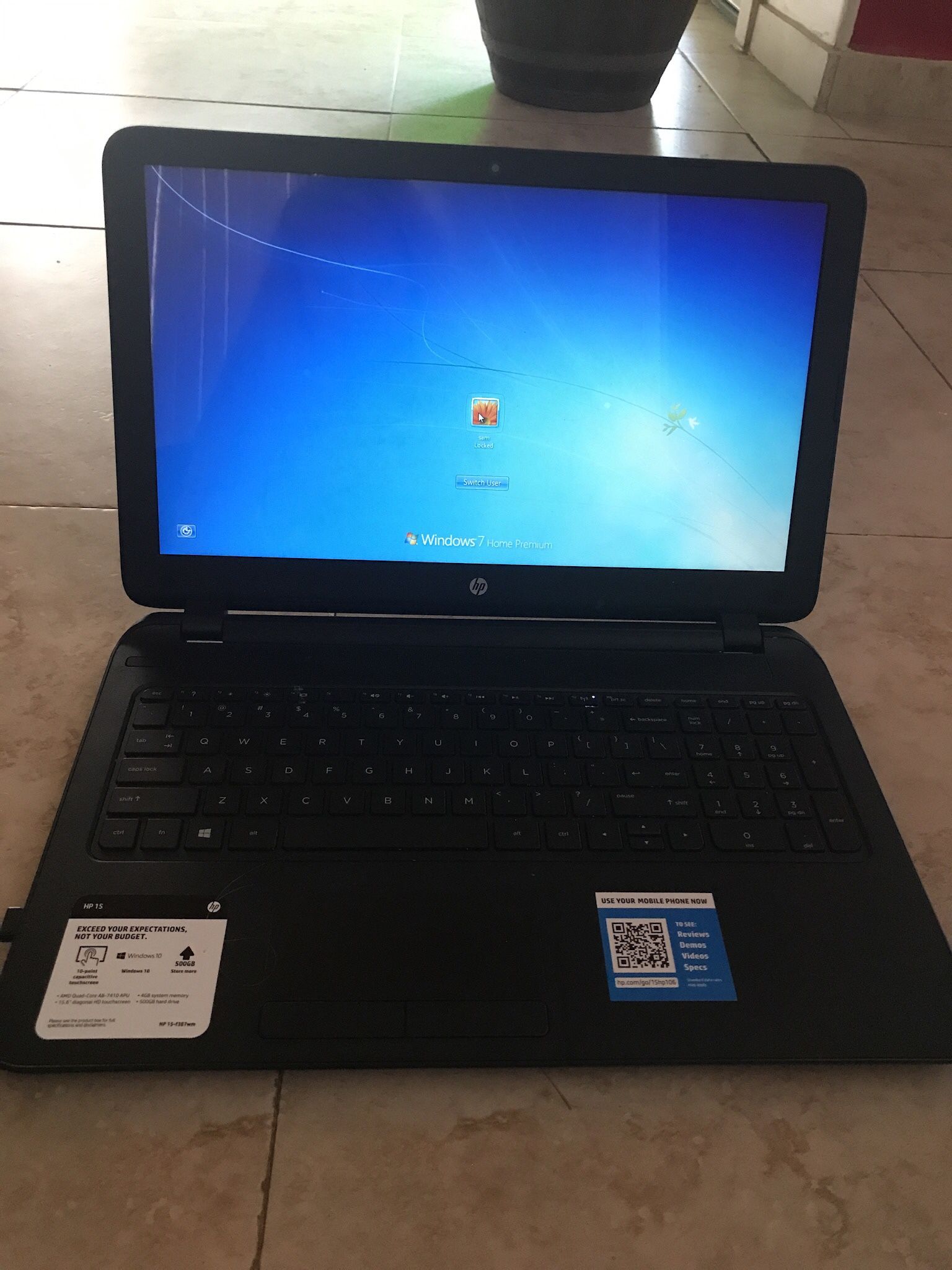 HP 15  F387wm Notebook 15.6” HD Touch Screen (Windows 10)