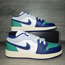 Air Jordan 1 Low Shoes Sail Green Grey Size 5.5 Youth / 7 Women 553560-147 NEW