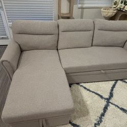 Grey L-Shaped Pull-Out Sofa