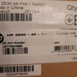 HP 48 Port PoE+ Ethernet Switch & 10 Port Rack Mount PDU Power Strip New.