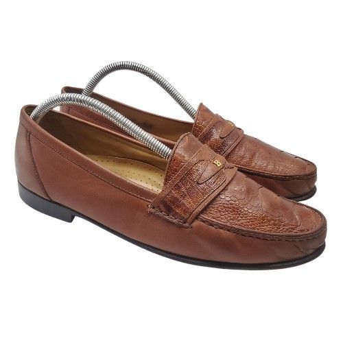 BALLY Alligator Loafers Mens 'Ribon' Dress Shoes Brown Leather 9.5 D Italy $500
