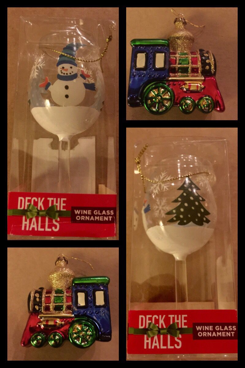 4”Train & 5” Wine Glass Ornaments 2/$5