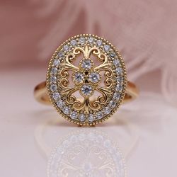 585 Rose Gold Oval Natural Zircon Ring