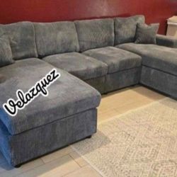 ✅️✅️4 pc  grey corduroy fabric sectional sofa with double chaise.✅️✅️✅️