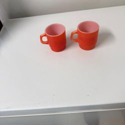 Vtg Anchor Hocking made in USA Fire-orange Stackable 8 Oz Coffee Cups