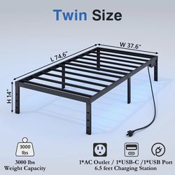 TWIN 14” BLACK METAL BED FRAME WITH LIGHTS/USB/CHARGING STATION📣CROSSROADS 👇