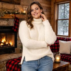 NWT Denise Bidot X Sonoma Fuzzy Soft Turtleneck Sweater in Cream Ivory 0X 14W