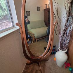 Oak oval mirror