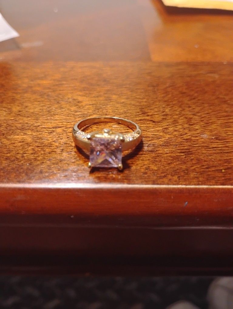 14k Gold Princess Cut Pink Sapphire Ring