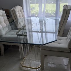 Vintage Glass Table W/4 Chairs