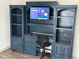 4 Piece Bookcase, Desk, Roku TV
