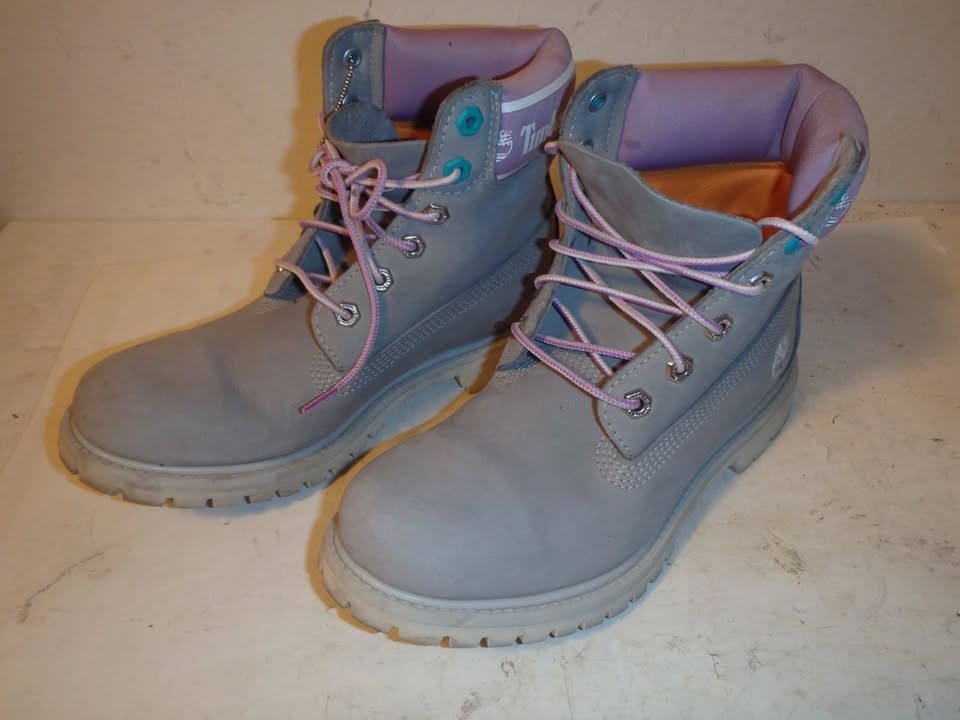 Timberland Premium 6" Waterproof Boots Womens Grey/Purple A41D6 Size 7.5