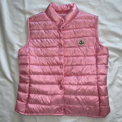 WOMANS PINK MONCLER logo-patch quilted gilet MEDIUM 