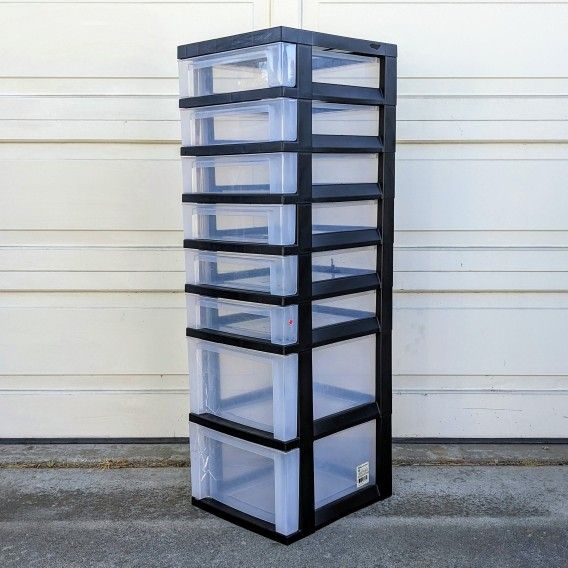 8 level black and clear plastic storage sliding drawer portable tower lightweight storage organizer