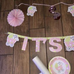 Baby Girl Baby Shower Party Supplies Set - Stroller