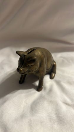 Vintage Brass Pig Coin Bank