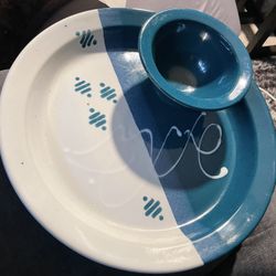 Beautiful handmade ceramic chip and dip serving dish